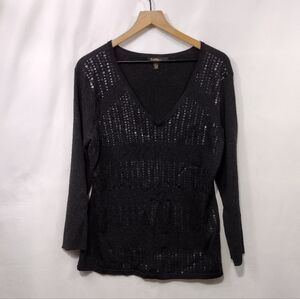Christine Phillipe Sequin V-neck Sweater Women's L Black Boho Retro 90s Disco